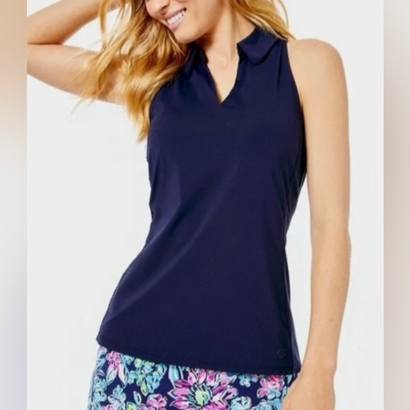 Lilly Pulitzer Top - Lakelynn Bra Polo Top True Navy NWT Size Small - Picture 1 of 15